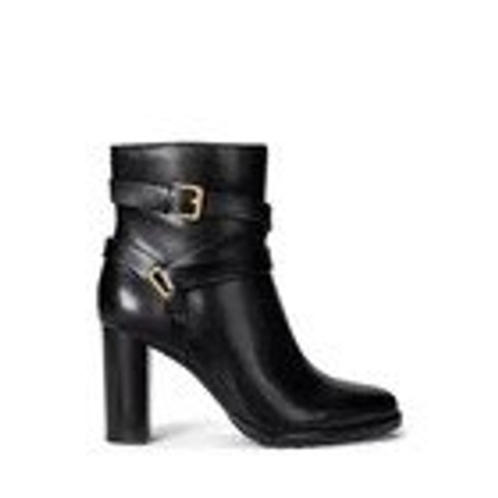 Lauren Ralph Lauren Collins Calfskin Bootie Heel Black Leather Ankle Boots 9.5